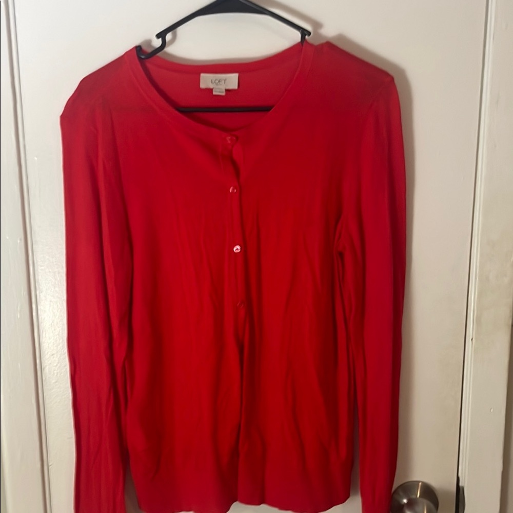 LOFT Vibrant Red Button-Up Cardigan
